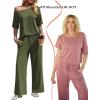 image:imageEkouaer Lounge Sets for Women Off Shoulder Short Sleeve Tops and Long Pants 2 Piece Set Summer Soft Matching OutfitArmy Green