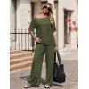 image:imageEkouaer Lounge Sets for Women Off Shoulder Short Sleeve Tops and Long Pants 2 Piece Set Summer Soft Matching OutfitArmy Green