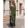 image:imageEkouaer Lounge Sets for Women Off Shoulder Short Sleeve Tops and Long Pants 2 Piece Set Summer Soft Matching OutfitArmy Green
