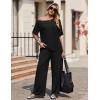 image:imageEkouaer Lounge Sets for Women Off Shoulder Short Sleeve Tops and Long Pants 2 Piece Set Summer Soft Matching OutfitBlack