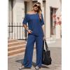 image:imageEkouaer Lounge Sets for Women Off Shoulder Short Sleeve Tops and Long Pants 2 Piece Set Summer Soft Matching OutfitBlue