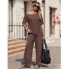 image:imageEkouaer Lounge Sets for Women Off Shoulder Short Sleeve Tops and Long Pants 2 Piece Set Summer Soft Matching OutfitBrown