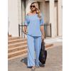 image:imageEkouaer Lounge Sets for Women Off Shoulder Short Sleeve Tops and Long Pants 2 Piece Set Summer Soft Matching OutfitClear Blue