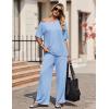 image:imageEkouaer Lounge Sets for Women Off Shoulder Short Sleeve Tops and Long Pants 2 Piece Set Summer Soft Matching OutfitClear Blue