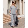 image:imageEkouaer Lounge Sets for Women Off Shoulder Short Sleeve Tops and Long Pants 2 Piece Set Summer Soft Matching OutfitLight Gray