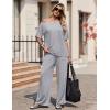 image:imageEkouaer Lounge Sets for Women Off Shoulder Short Sleeve Tops and Long Pants 2 Piece Set Summer Soft Matching OutfitLight Gray