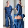 image:imageEkouaer Lounge Sets for Women Off Shoulder Short Sleeve Tops and Long Pants 2 Piece Set Summer Soft Matching OutfitLilac