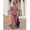 image:imageEkouaer Lounge Sets for Women Off Shoulder Short Sleeve Tops and Long Pants 2 Piece Set Summer Soft Matching OutfitOld Rose