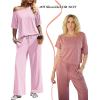 image:imageEkouaer Lounge Sets for Women Off Shoulder Short Sleeve Tops and Long Pants 2 Piece Set Summer Soft Matching OutfitPink
