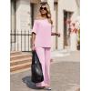image:imageEkouaer Lounge Sets for Women Off Shoulder Short Sleeve Tops and Long Pants 2 Piece Set Summer Soft Matching OutfitPink