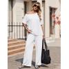 image:imageEkouaer Lounge Sets for Women Off Shoulder Short Sleeve Tops and Long Pants 2 Piece Set Summer Soft Matching OutfitWhite