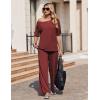 image:imageEkouaer Lounge Sets for Women Off Shoulder Short Sleeve Tops and Long Pants 2 Piece Set Summer Soft Matching OutfitWine Red
