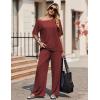 image:imageEkouaer Lounge Sets for Women Off Shoulder Short Sleeve Tops and Long Pants 2 Piece Set Summer Soft Matching OutfitWine Red