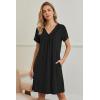 image:imageEkouaer Nightgowns for Women V Neck Sleepshirt Short Sleeve Nightdress Lace Trim Night Gown House Dress with PocketsBlack