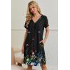 image:imageEkouaer Nightgowns for Women V Neck Sleepshirt Short Sleeve Nightdress Lace Trim Night Gown House Dress with PocketsBlack Flowers