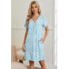 image:imageEkouaer Nightgowns for Women V Neck Sleepshirt Short Sleeve Nightdress Lace Trim Night Gown House Dress with PocketsBlue Floral
