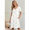 image:imageEkouaer Nightgowns for Women V Neck Sleepshirt Short Sleeve Nightdress Lace Trim Night Gown House Dress with PocketsColorful Flowers