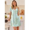 image:imageEkouaer Nightgowns for Women V Neck Sleepshirt Short Sleeve Nightdress Lace Trim Night Gown House Dress with PocketsGreen Daisy