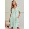 image:imageEkouaer Nightgowns for Women V Neck Sleepshirt Short Sleeve Nightdress Lace Trim Night Gown House Dress with PocketsGreen Daisy