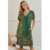 image:imageEkouaer Nightgowns for Women V Neck Sleepshirt Short Sleeve Nightdress Lace Trim Night Gown House Dress with PocketsGreen Flowers