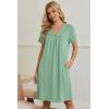image:imageEkouaer Nightgowns for Women V Neck Sleepshirt Short Sleeve Nightdress Lace Trim Night Gown House Dress with PocketsLight Green