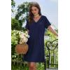 image:imageEkouaer Nightgowns for Women V Neck Sleepshirt Short Sleeve Nightdress Lace Trim Night Gown House Dress with PocketsNavy Blue