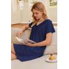 image:imageEkouaer Nightgowns for Women V Neck Sleepshirt Short Sleeve Nightdress Lace Trim Night Gown House Dress with PocketsNavy Blue