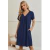 image:imageEkouaer Nightgowns for Women V Neck Sleepshirt Short Sleeve Nightdress Lace Trim Night Gown House Dress with PocketsNavy Blue