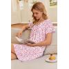 image:imageEkouaer Nightgowns for Women V Neck Sleepshirt Short Sleeve Nightdress Lace Trim Night Gown House Dress with PocketsPink Floral