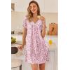 image:imageEkouaer Nightgowns for Women V Neck Sleepshirt Short Sleeve Nightdress Lace Trim Night Gown House Dress with PocketsPink Floral