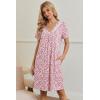 image:imageEkouaer Nightgowns for Women V Neck Sleepshirt Short Sleeve Nightdress Lace Trim Night Gown House Dress with PocketsPink Floral