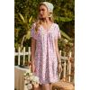 image:imageEkouaer Nightgowns for Women V Neck Sleepshirt Short Sleeve Nightdress Lace Trim Night Gown House Dress with PocketsPink Floral