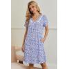 image:imageEkouaer Nightgowns for Women V Neck Sleepshirt Short Sleeve Nightdress Lace Trim Night Gown House Dress with PocketsPurple Dots