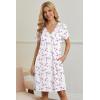 image:imageEkouaer Nightgowns for Women V Neck Sleepshirt Short Sleeve Nightdress Lace Trim Night Gown House Dress with PocketsPurple Floral