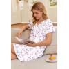 image:imageEkouaer Nightgowns for Women V Neck Sleepshirt Short Sleeve Nightdress Lace Trim Night Gown House Dress with PocketsPurple Floral
