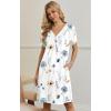 image:imageEkouaer Nightgowns for Women V Neck Sleepshirt Short Sleeve Nightdress Lace Trim Night Gown House Dress with PocketsWhite Flowers