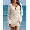 image:imageEkouaer Swimsuit Coverup for Women Crochet Beach Cover Up Hollow Out Long Sleeve Cover Ups 2026 Summer Vacation OutfitsBeige