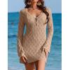image:imageEkouaer Swimsuit Coverup for Women Crochet Beach Cover Up Hollow Out Long Sleeve Cover Ups 2026 Summer Vacation OutfitsKhaki