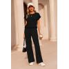 image:imageEkouaer Two Piece Sets for Women 2026 Travel Outfits Short Sleeve Top Wide Leg Pants Rib Tracksuits Summer Fashion Lounge SetBlack