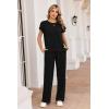 image:imageEkouaer Two Piece Sets for Women 2026 Travel Outfits Short Sleeve Top Wide Leg Pants Rib Tracksuits Summer Fashion Lounge SetBlack