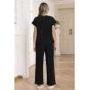 image:imageEkouaer Two Piece Sets for Women 2026 Travel Outfits Short Sleeve Top Wide Leg Pants Rib Tracksuits Summer Fashion Lounge SetBlack