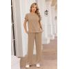 image:imageEkouaer Two Piece Sets for Women 2026 Travel Outfits Short Sleeve Top Wide Leg Pants Rib Tracksuits Summer Fashion Lounge SetBrown