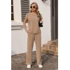image:imageEkouaer Two Piece Sets for Women 2026 Travel Outfits Short Sleeve Top Wide Leg Pants Rib Tracksuits Summer Fashion Lounge SetBrown