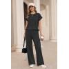 image:imageEkouaer Two Piece Sets for Women 2026 Travel Outfits Short Sleeve Top Wide Leg Pants Rib Tracksuits Summer Fashion Lounge SetDark Grey