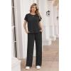 image:imageEkouaer Two Piece Sets for Women 2026 Travel Outfits Short Sleeve Top Wide Leg Pants Rib Tracksuits Summer Fashion Lounge SetDark Grey