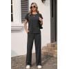 image:imageEkouaer Two Piece Sets for Women 2026 Travel Outfits Short Sleeve Top Wide Leg Pants Rib Tracksuits Summer Fashion Lounge SetDark Grey