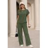 image:imageEkouaer Two Piece Sets for Women 2026 Travel Outfits Short Sleeve Top Wide Leg Pants Rib Tracksuits Summer Fashion Lounge SetDark Olive Green