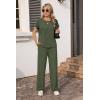 image:imageEkouaer Two Piece Sets for Women 2026 Travel Outfits Short Sleeve Top Wide Leg Pants Rib Tracksuits Summer Fashion Lounge SetDark Olive Green