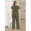 image:imageEkouaer Two Piece Sets for Women 2026 Travel Outfits Short Sleeve Top Wide Leg Pants Rib Tracksuits Summer Fashion Lounge SetDark Olive Green