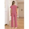 image:imageEkouaer Two Piece Sets for Women 2026 Travel Outfits Short Sleeve Top Wide Leg Pants Rib Tracksuits Summer Fashion Lounge SetDark Pink
